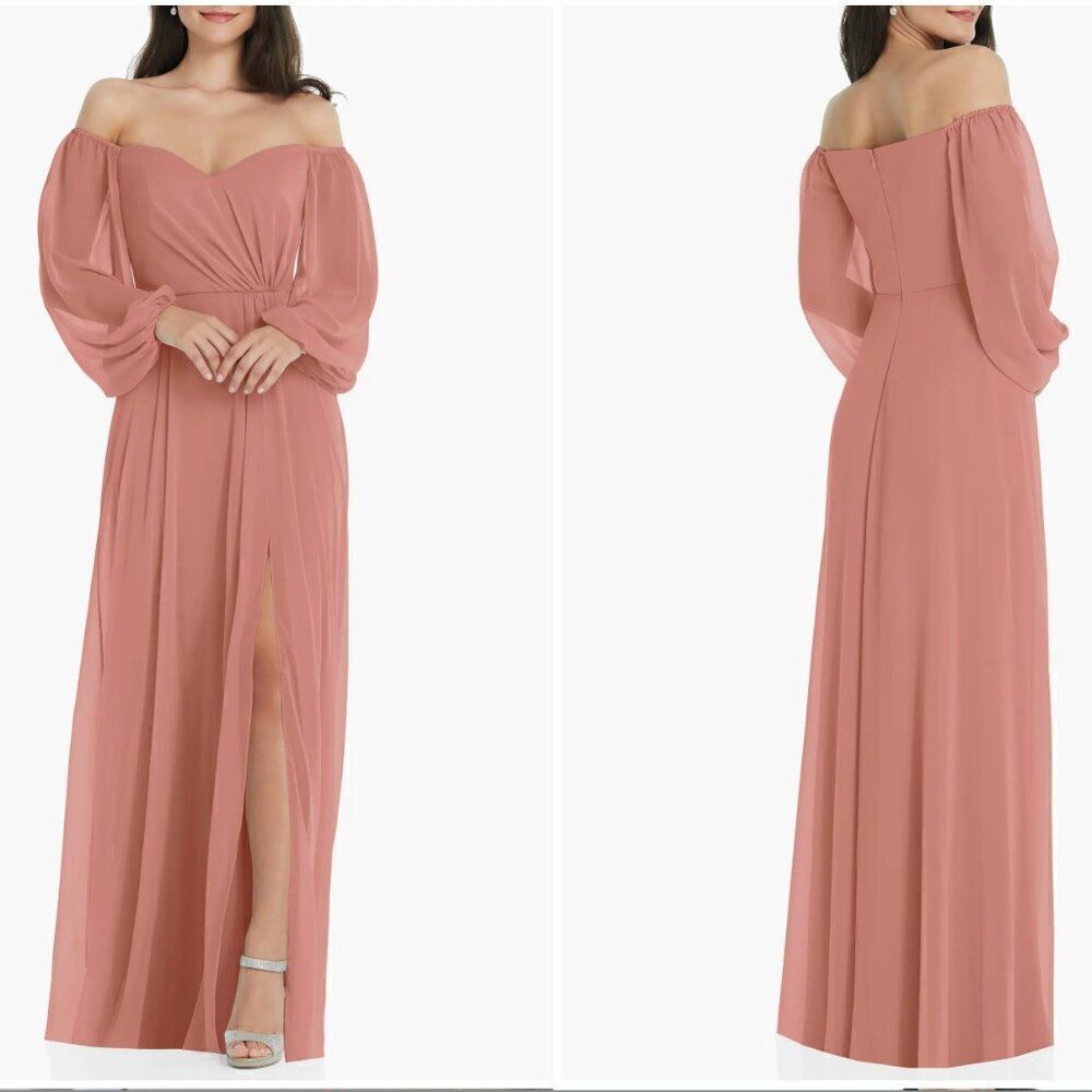 Dessy Collection Long Sleeve Dress in Dusty Rose